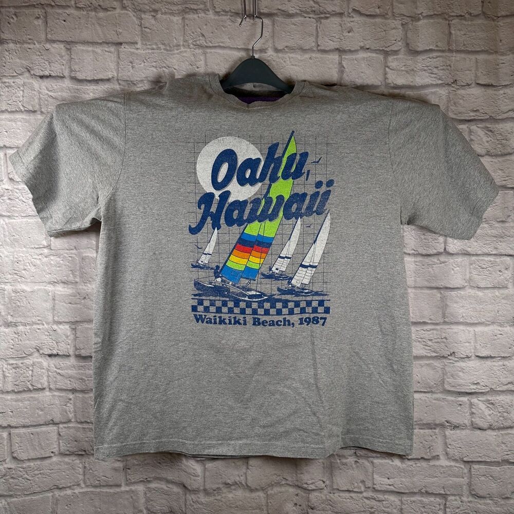 Retro Oahu Hawaii Waikiki Beach 1987 555 Turnpike Authentic  T-Shirt Mens 2XLT